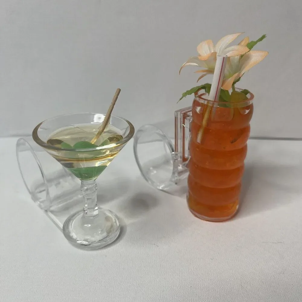 Vintage Clear Plastic Cocktail Glasses Napkin Rings Set Of 2